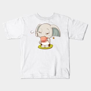 Cute Elephant in her Tea Time Kids T-Shirt